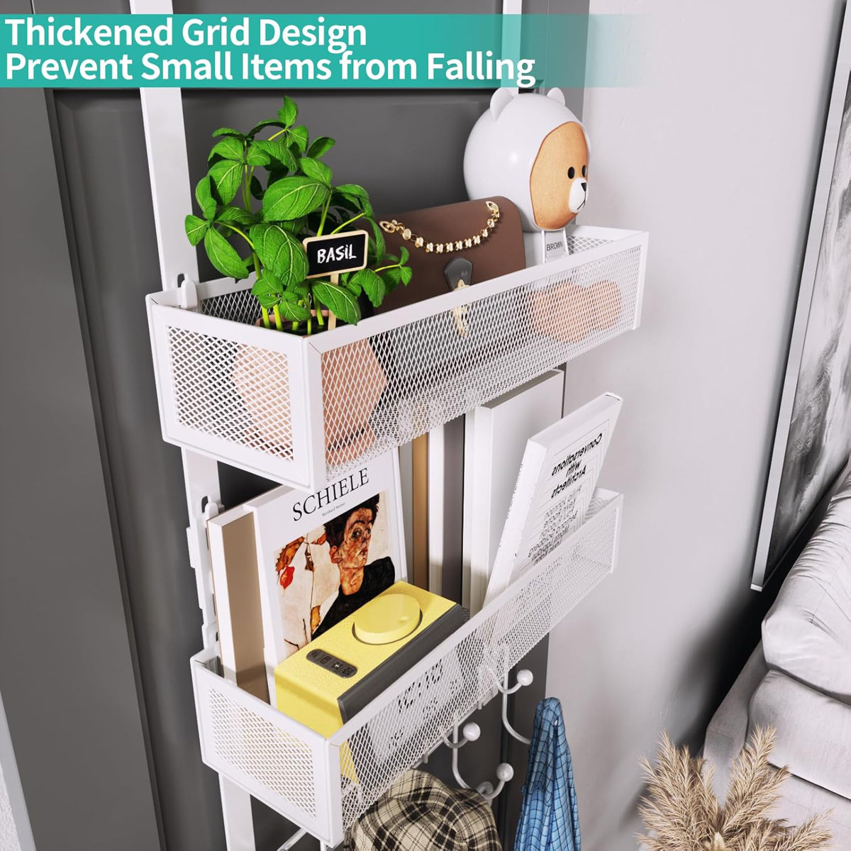 Over The Door Organizer With 9 Hooks And 2 Storage Baskets, Rustproof Stainless Steel Door Hanger For Bathroom, Kitchen, Bedroom, And Living Room